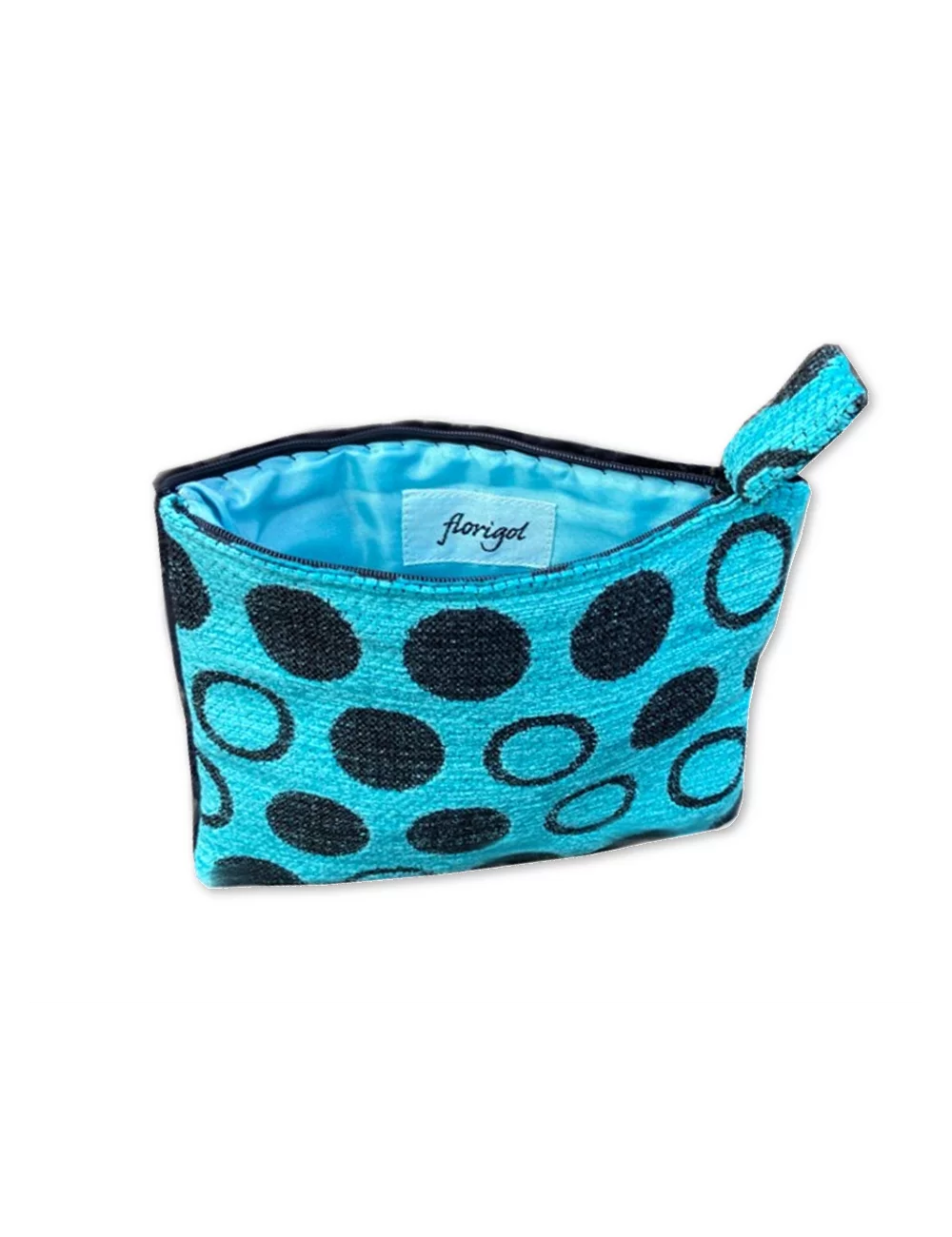 Bag in Bag, Necessaire Kreise türkis schwarz 23x13 cm Vorderseite