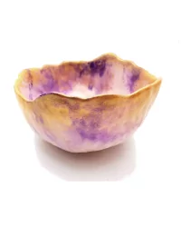 Schale Violetta aus Gips - runde Schmuckschale & Alltagsschale gold violett von vorne seitlich