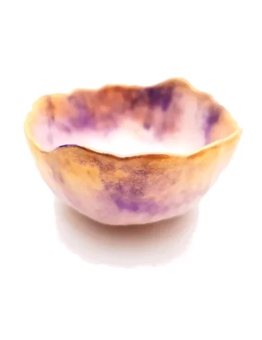 Schale Violetta aus Gips - runde Schmuckschale & Alltagsschale gold violett von vorne seitlich