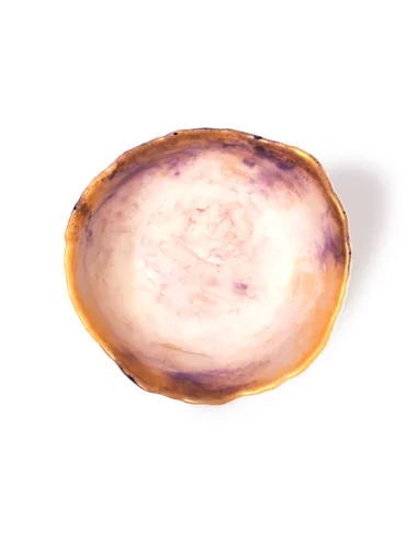 Schale Violetta aus Gips - runde Schmuckschale & Alltagsschale gold violett von vorne seitlich