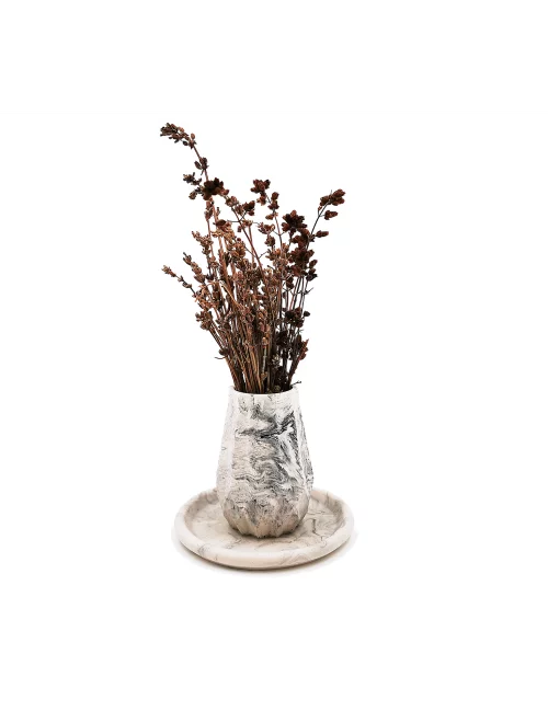 Vase aus Gips - kleine Blumenvase & Dekovase 'Zickzack' marmoriert - mit Deko