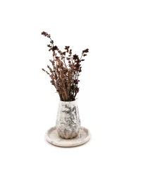 Vase aus Gips - kleine Blumenvase & Dekovase 'Linien' marmoriert - mit Deko und Untersetzer-Teller