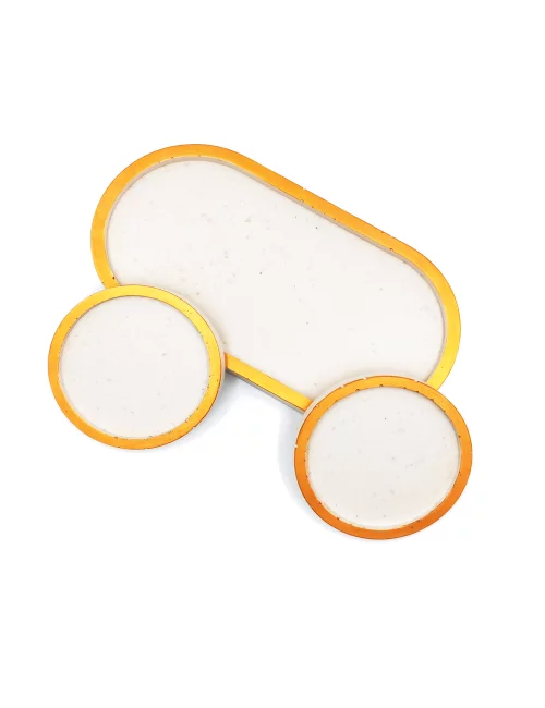 Kaffeeset & Teeset Tablett - Dekorservice, Schmuckschale & Untersetzer gold - 3er Set seitlich