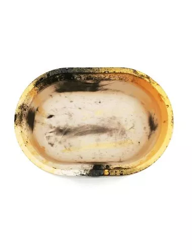 Gefäss Sunset aus Gips - ovaler Topf & Behälter gold-schwarz - Bild seitlich mit Deckel