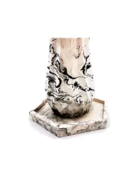 Vase aus Gips - kleine Blumenvase & Dekorvase 'Palisade' marmoriert mit Untersetzer sechseckig