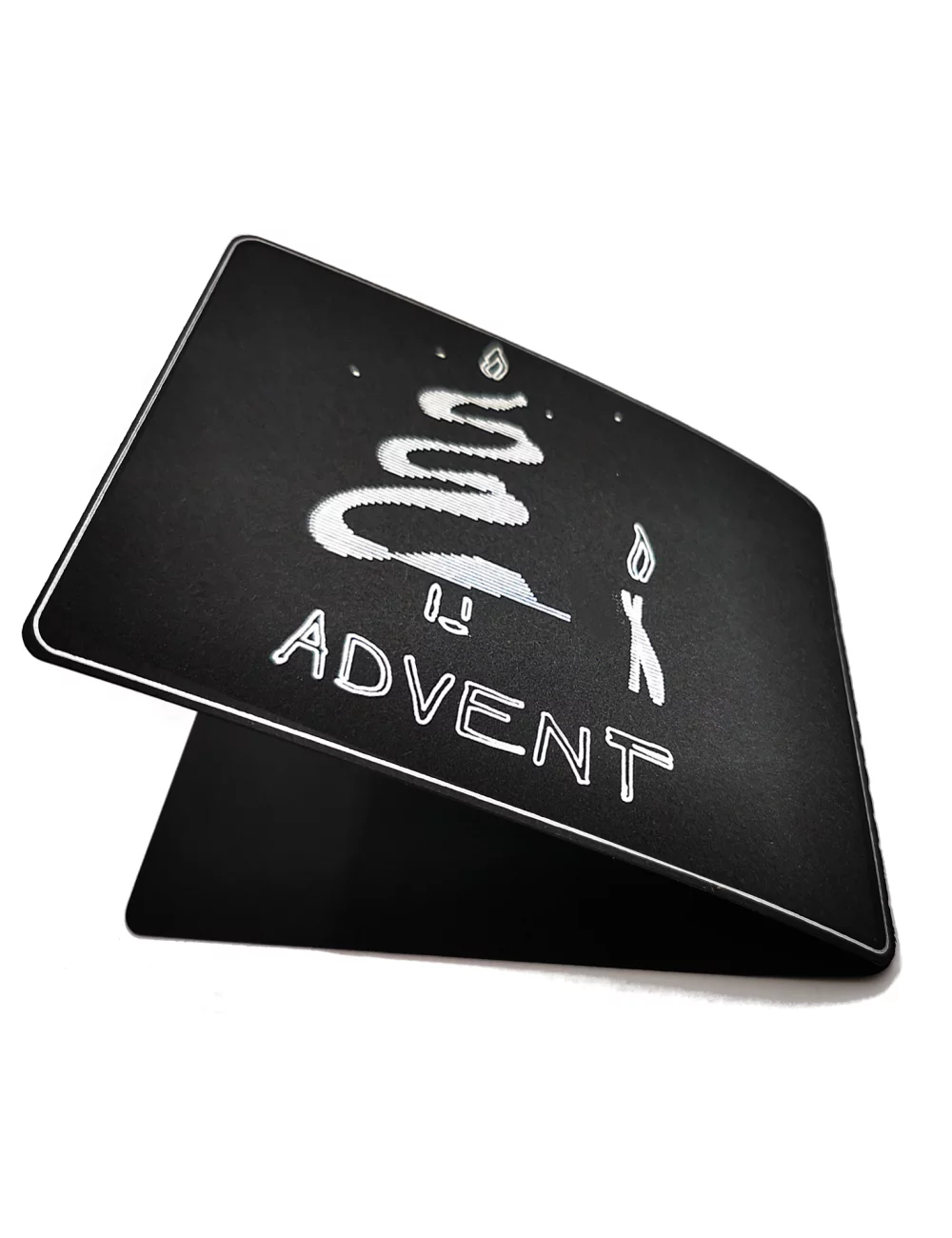 Spruchkarte & Grusskarte Kerzenbaum - Weihnachten "Advent" silber auf schwarz Vorderseite einlagig aufklappar Spruchkarte & Grusskarte Kerzenbaum - Weihnachten "Advent" silber auf schwarz Vorderseite einlagig aufklappar
