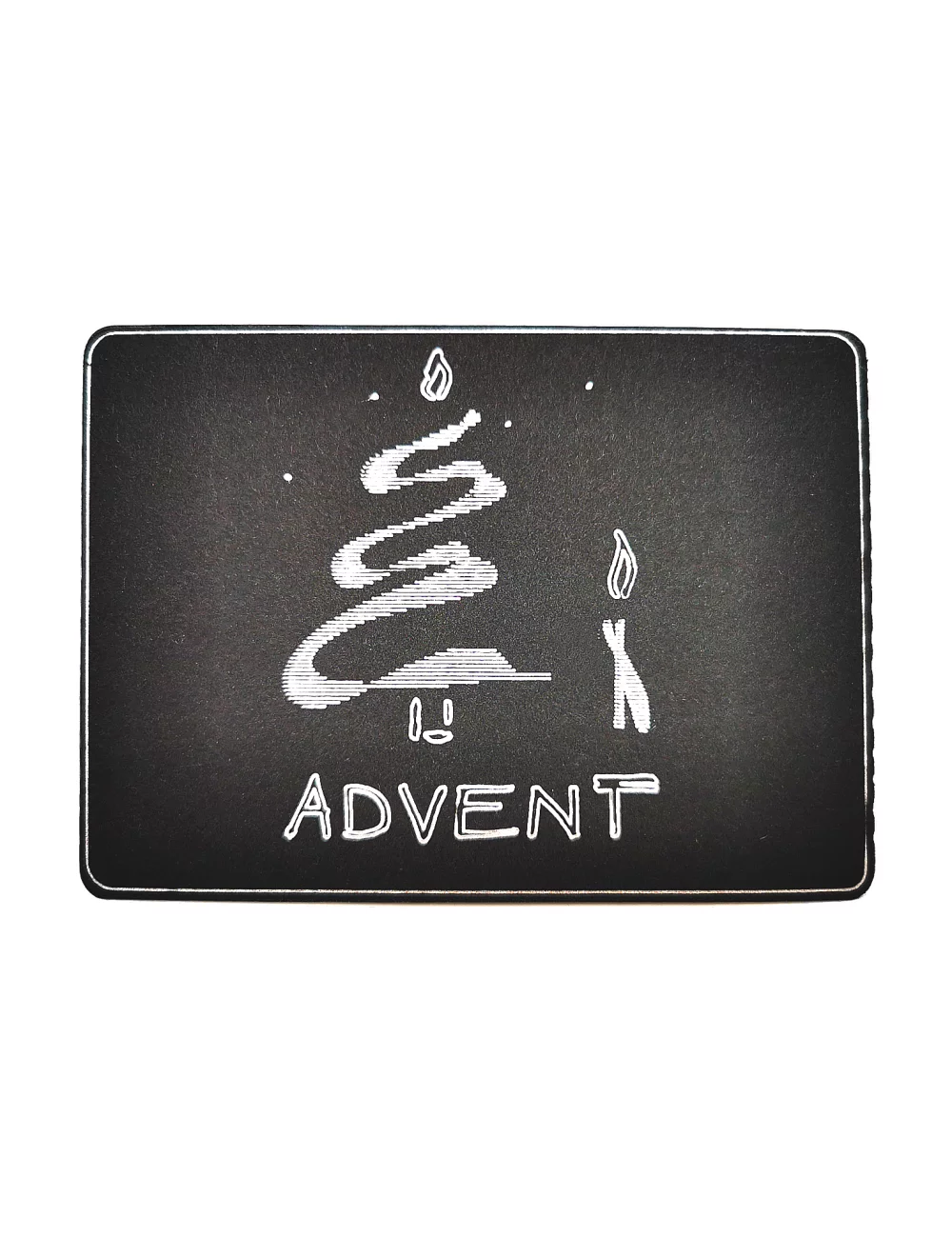Spruchkarte & Grusskarte Kerzenbaum - Weihnachten "Advent" silber auf schwarz Vorderseite Spruchkarte & Grusskarte Kerzenbaum - Weihnachten "Advent" silber auf schwarz Vorderseite