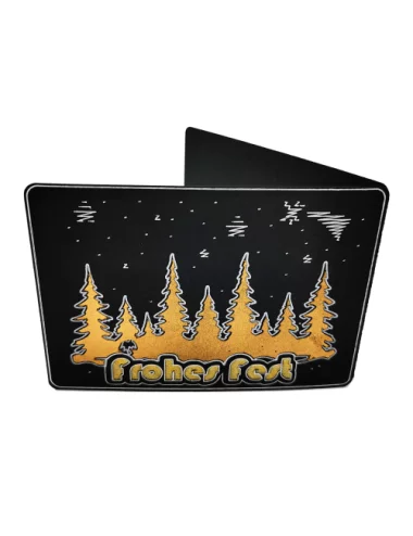Spruchkarte & Grusskarte Winterwald - Weihnachten "Frohes Fest" gold auf schwarz liegend von oben