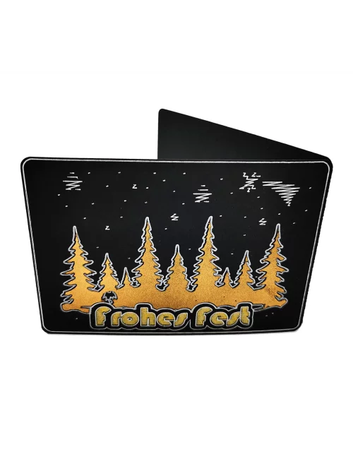 Spruchkarte & Grusskarte Winterwald - Weihnachten "Frohes Fest" gold auf schwarz liegend von oben