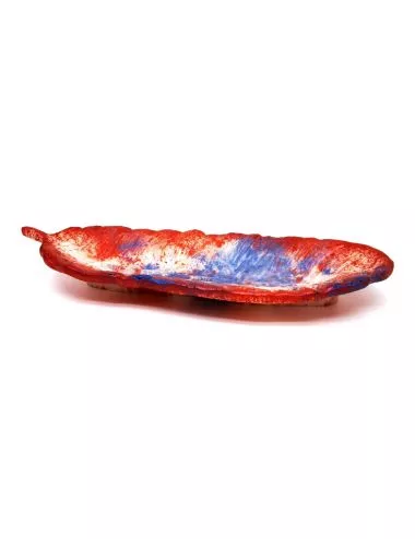 Schale Blatt aus Gips - ovale Alltagsschale & Schmuckschale rot blau - seitlich