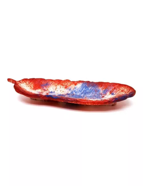 Schale Blatt aus Gips - ovale Alltagsschale & Schmuckschale rot blau - seitlich
