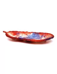 Schale Blatt aus Gips - ovale Alltagsschale & Schmuckschale rot blau - seitlich