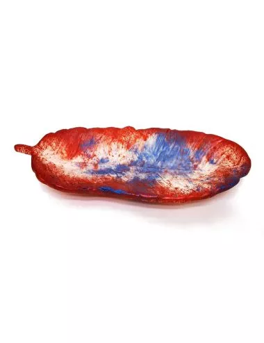 Schale Blatt aus Gips - ovale Alltagsschale & Schmuckschale rot blau - seitlich