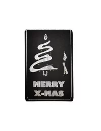 Kleine Spruchkarte & Grusskarte Tannenbaum - Weihnachten "Merry X-Mas" gold-silber auf schwarz Vorderseite