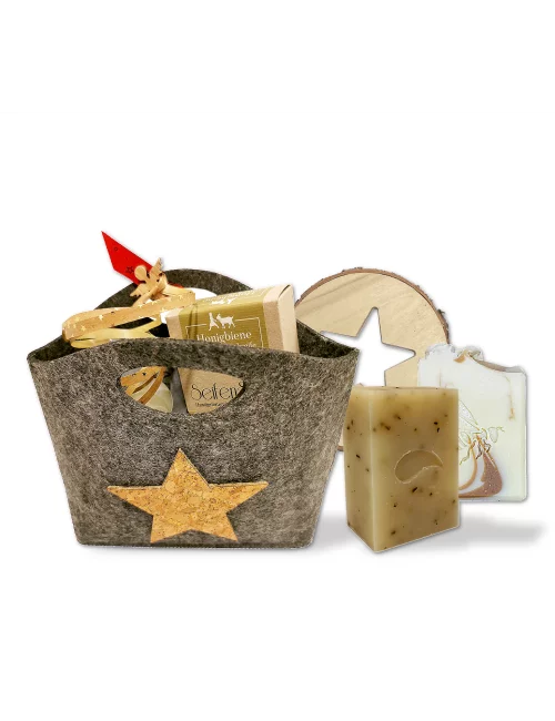Geschenkset Weihnachten 2x Naturseife & 1x Holzunterleger - Illustration alle Produkte