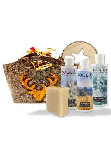 Geschenkset Herbst 3x Flüssigseife, Naturseife & Holzunterlage - Hirsch gross - Illustration alle Produkte