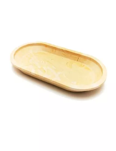 Schale aus Gips - ovale Dekorschale & Seifenschale marmoriert gelb - seitlich