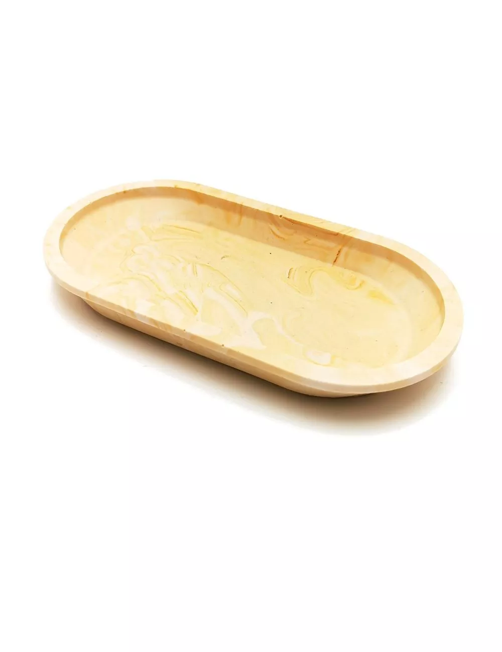 Schale aus Gips - ovale Dekorschale & Seifenschale marmoriert gelb - seitlich Schale aus Gips - ovale Dekorschale & Seifenschale marmoriert gelb - seitlich