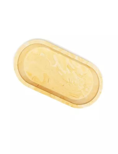 Schale aus Gips - ovale Dekorschale & Seifenschale marmoriert gelb - seitlich
