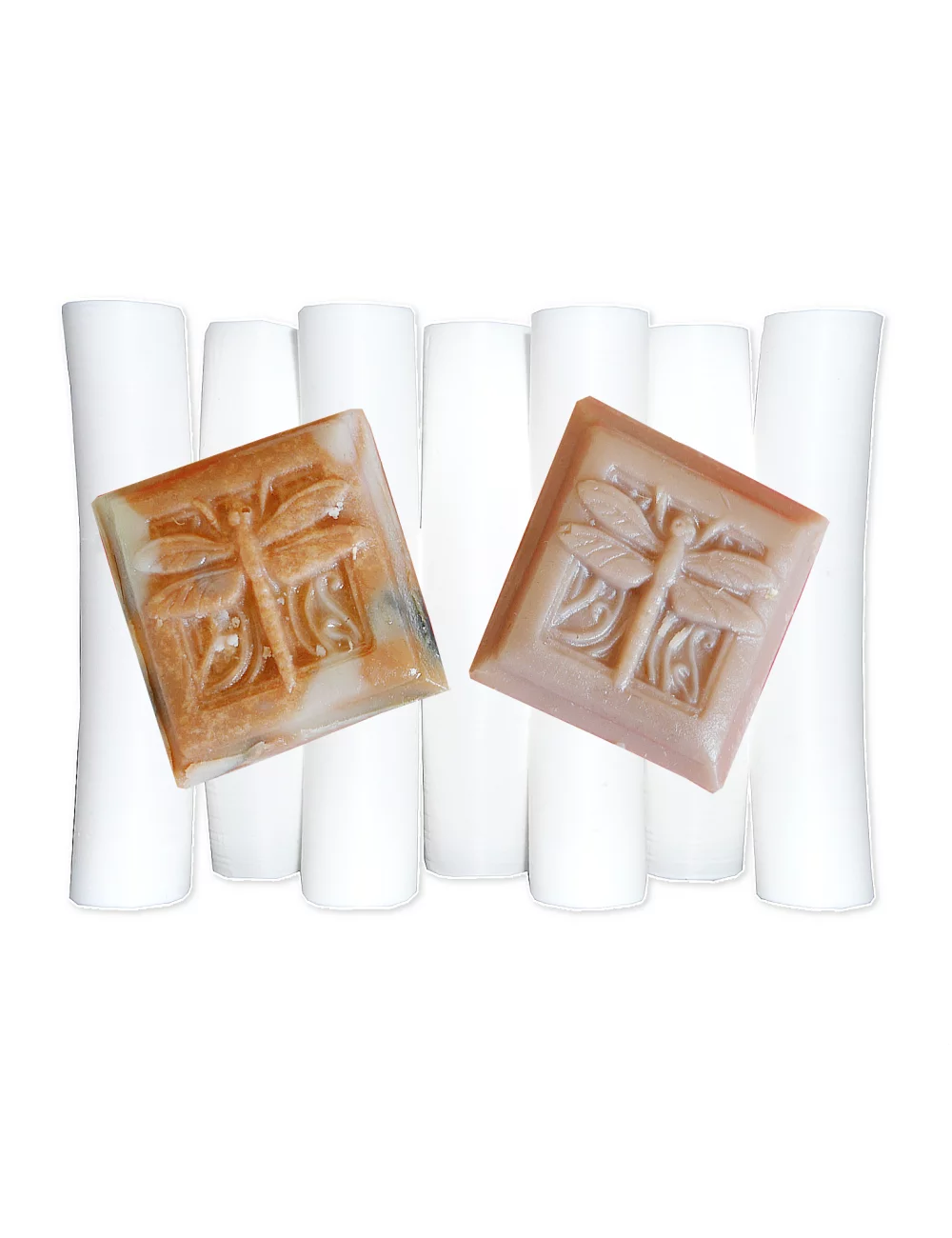 Seifenschale aus Kunststoff - Noodles in weiss mit Seifen illustriert