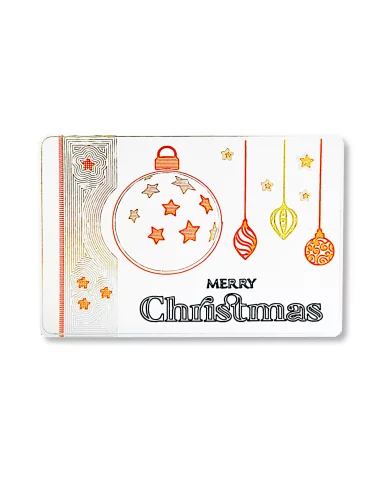 Spruchkarte & Grusskarte Weihnachtskugel - Karte für Weihnachten "Merry Christmas" gold-silber-bronze auf weiss - Karte frontal