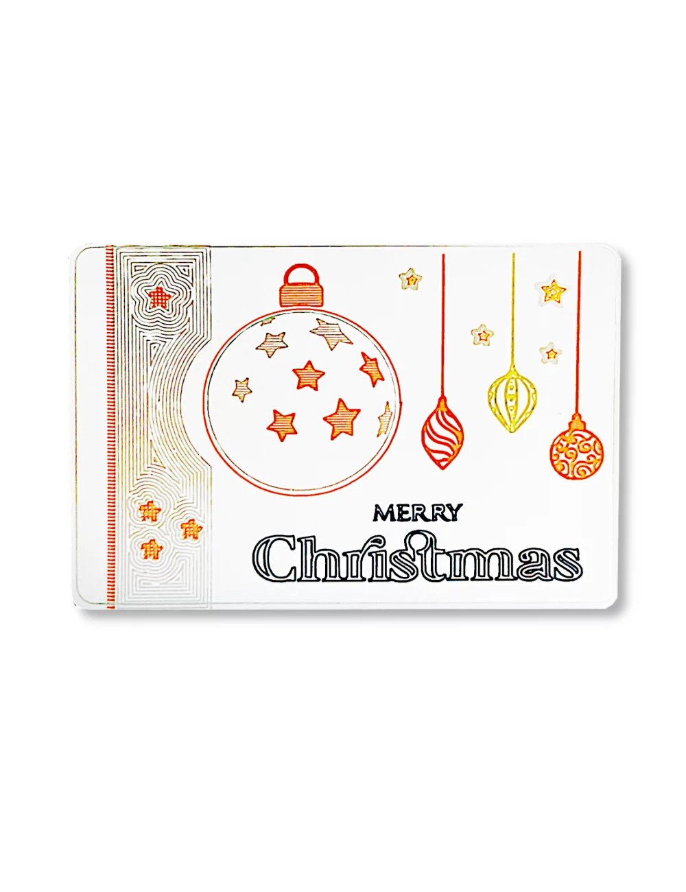 Spruchkarte & Grusskarte Weihnachtskugel - Karte für Weihnachten "Merry Christmas" gold-silber-bronze auf weiss - Karte frontal Spruchkarte & Grusskarte Weihnachtskugel - Karte für Weihnachten "Merry Christmas" gold-silber-bronze auf weiss - Karte frontal