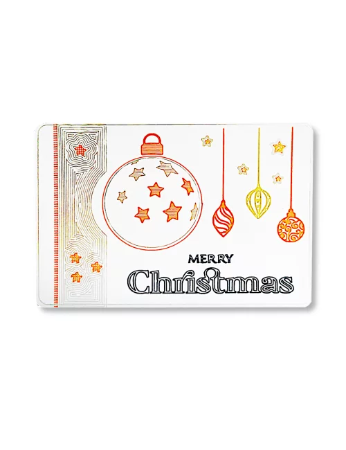 Spruchkarte & Grusskarte Weihnachtskugel - Karte für Weihnachten "Merry Christmas" gold-silber-bronze auf weiss - Karte frontal