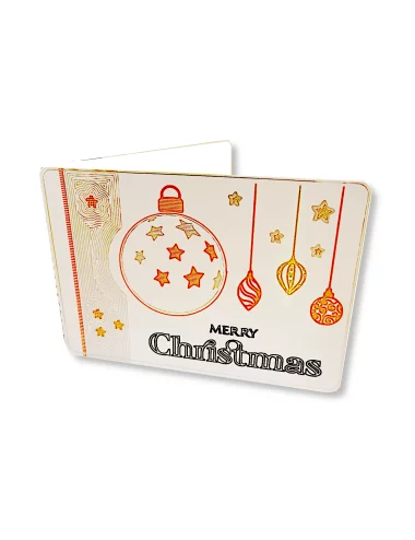 Spruchkarte & Grusskarte Weihnachtskugel - Karte für Weihnachten "Merry Christmas" gold-silber-bronze auf weiss - Karte frontal