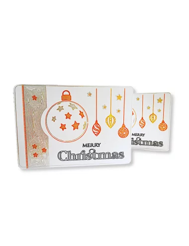 Spruchkarte & Grusskarte Weihnachtskugel - Karte für Weihnachten "Merry Christmas" gold-silber-bronze auf weiss - Karte frontal