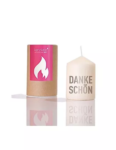 Stumpenkerze "Dankeschön Herz" grau - Flämmchen 8 x 6 cm