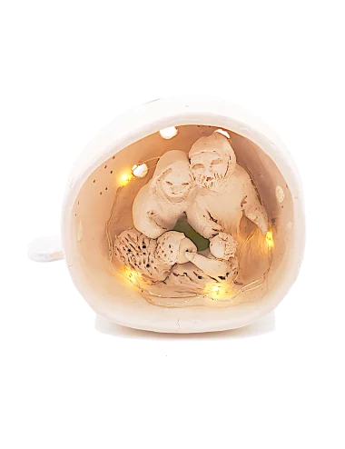 Grosse Kugel-Krippe aus Ton - Lichtkugel Szene 2 Jesus, Maria & Josef mit Stern im Dach ganze Krippe
