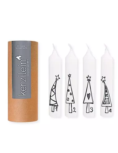 Stabkerze & Adventskerze, 4er-Set "Weihnachtsbäume" 1234
