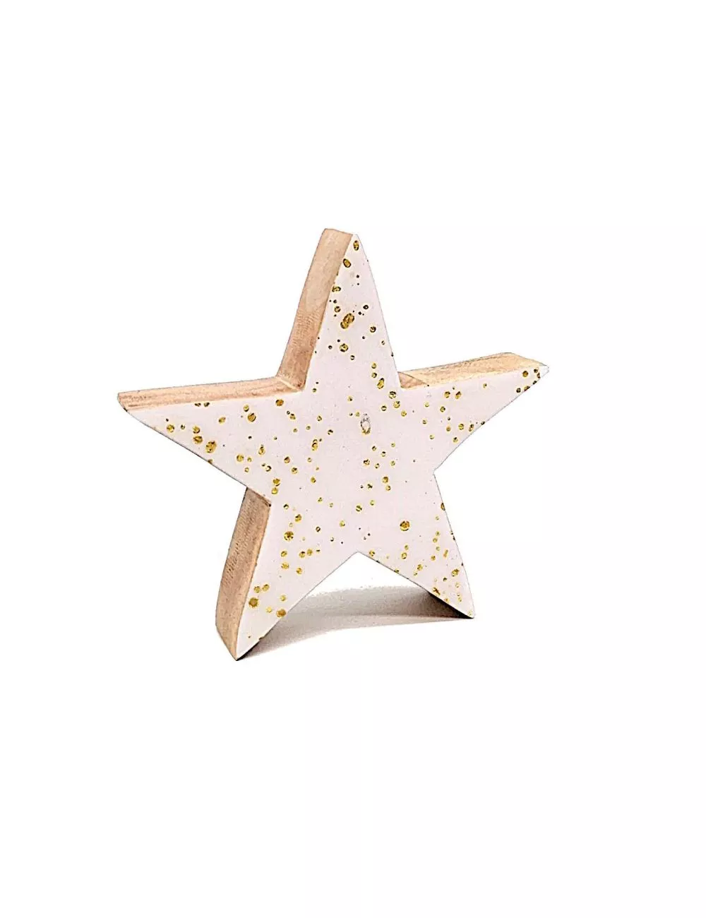 Stern aus Holz - Dekoration Weihnachten - weiss / gold - 9.5 cm seitlich