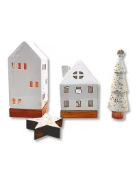 Stern aus Holz - Dekoration Weihnachten - weiss/gold - 9.5 cm in Set