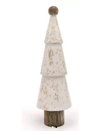 Weihnachtsbaum, Christbaum aus Holz - weiss / gold - 21 cm Nahaufnahme
