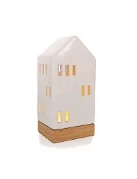 Lichthaus - Teelicht Haus - Dekoration Weihnachten - weiss-glänzend - 22,5 cm beleuchtet