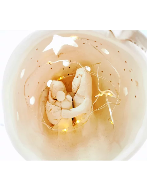 Kleine Kugel-Krippe aus Ton - Weihnachtskrippe Maria, Josef & Kind Szene 2 für Weihnachten