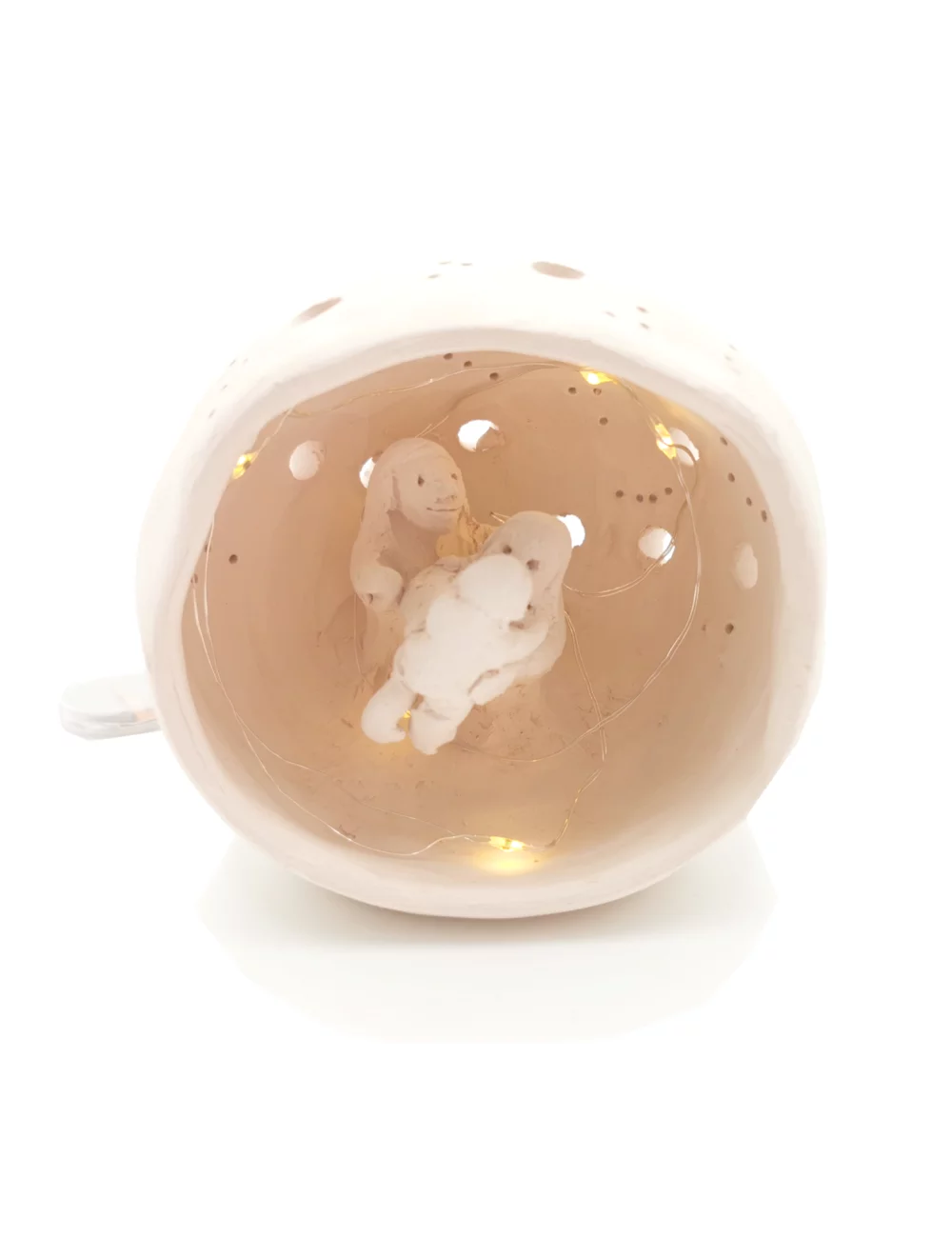 Kleine Kugel-Krippe aus Ton - Weihnachtskrippe Maria, Josef & Kind Szene 4 für Weihnachten beleuchtet Kleine Kugel-Krippe aus Ton - Weihnachtskrippe Maria, Josef & Kind Szene 4 für Weihnachten beleuchtet