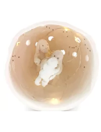 Kleine Kugel-Krippe aus Ton - Weihnachtskrippe Maria, Josef & Kind Szene 4 für Weihnachten beleuchtet
