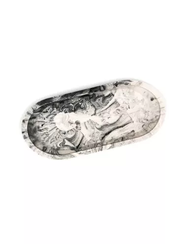 Schale aus Gips - ovale Dekorschale & Seifenschale marmoriert schwarz - seitlich flach
