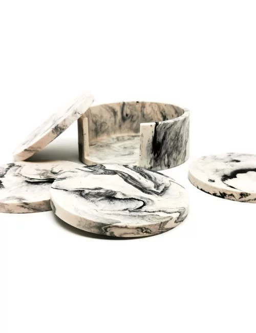 Runde Untersetzer und Halter aus Gips - Glas-Unterleger marmoriert