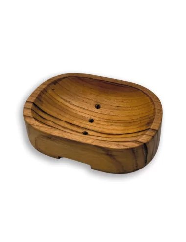 Ovale Seifenschale aus reclaimed Teak-Wurzelholz Fair-Trade - Bild ohne Seife
