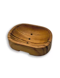 Ovale Seifenschale aus reclaimed Teak-Wurzelholz Fair-Trade - Bild ohne Seife