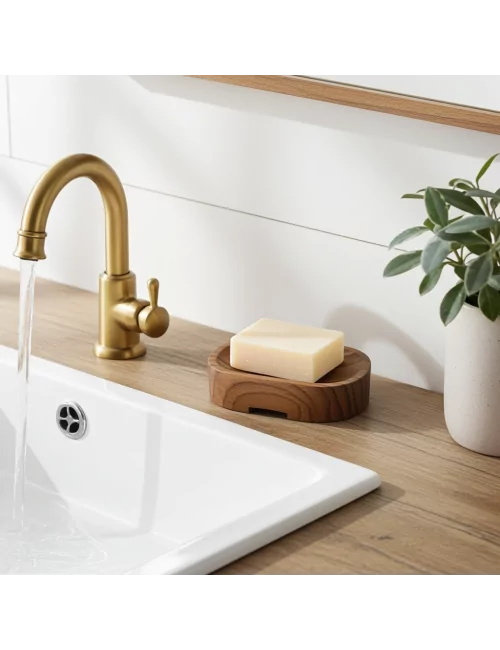 Ovale Seifenschale aus reclaimed Teak-Wurzelholz Fair-Trade - mit Seife