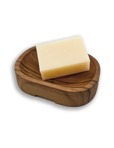 Ovale Seifenschale aus reclaimed Teak-Wurzelholz Fair-Trade - mit Seife