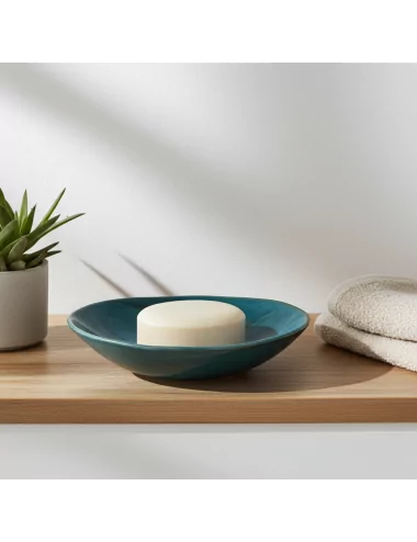 Seifenschale Ton rund azur blau neben Lavabo 2