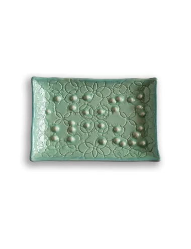 Seifenschale Ton rechteckig grün ohne Loch oben