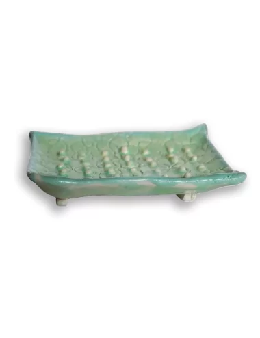 Seifenschale Ton rechteckig grün ohne Loch seitlich