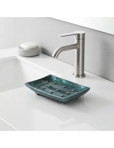 Seifenschale Ton rechteckig azur bronze neben Lavabo