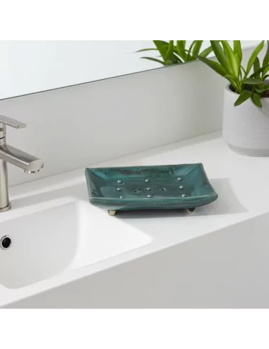 Seifenschale Ton rechteckig azur bronze neben Lavabo als Schale